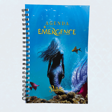 Couverture de l'Agenda Émergence avec un design 'Sirène bleue' réalisé par Suzie Wiseman