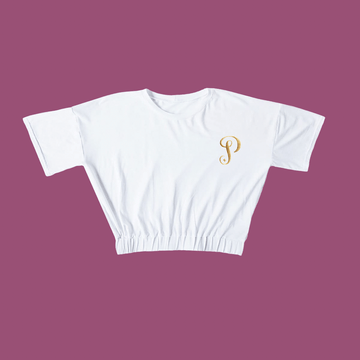 Chandail à manches courtes blanc avec le logo P de Paillettes en TENCEL Modal et Spandex - Vue de face