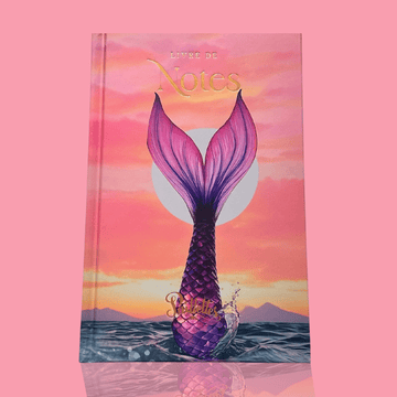 Couverture du livre de notes Corail de Paillettes INC avec l'illustration d'une sirène plongeant dans l'eau