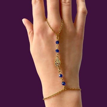 Bracelet-bague Grandiose avec perles et connecteur en forme de plume, couleur or