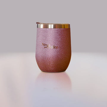 Verre à vin isotherme en acier inoxydable avec bande argentée et gravure 'Née pour briller', 355 ml