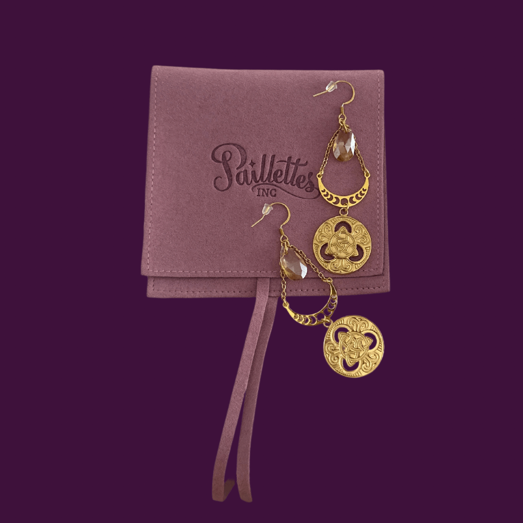 Paire de boucles d'oreilles Émergence avec cristal doré et crochets en acier inoxydable